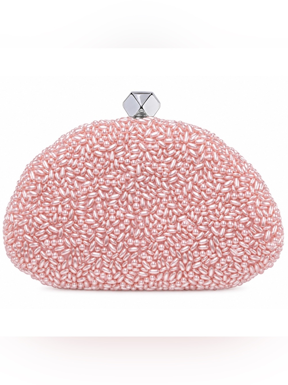 Nina Hera Icy Pink Pearl Beaded Clutch Crystal Clasp NWT